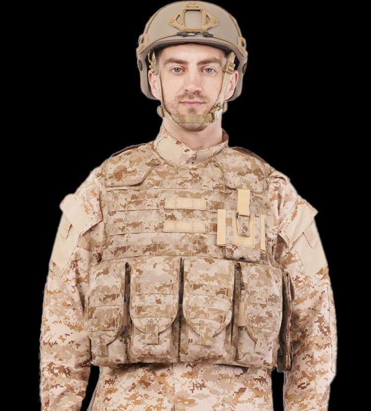 Side profile of tan Special Force helmet with extended Velcro panels and modular side rails.